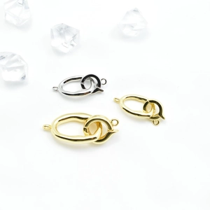 Polished 18k gold and silver oval connector clasps for DIY pearl jewelry making
