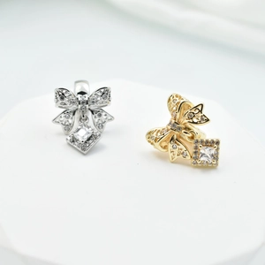 DIY Copper Bowknot Pendant Charm With Rhinestone Square Dangle For Bracelet Necklace Jewelry Making Findings Accessories