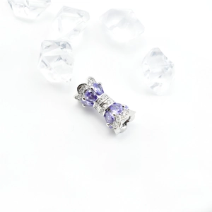 Bowtie silver necklace clasp with purple heart stones and cubic zirconia micro-pave