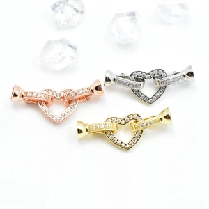 Chiusure a cuore per gioielli DIY in oro, argento e oro rosa con zirconi incastonati
