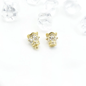 Gold crown jewelry clasps with micro-paved zircons and pins for necklace DIY crafting