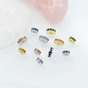 Colorful zircon rondelle spacer beads with gold and silver bases for DIY jewelry