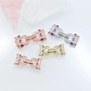 Copper Micro Pave Zirconia Necklace Clasp Double Ring Interlocking Buckle Jewelry Making Findings Connector For DIY Chain