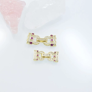 18K gold plated necklace clasps with pink and white micro-set zircon for DIY jewelry