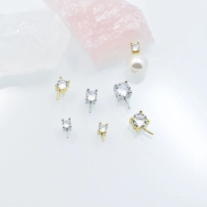 Classic Four-Prong Round Zirconia Pendant Base Gold Silver Plated Copper DIY Jewelry Finding Empty Tray For Necklace