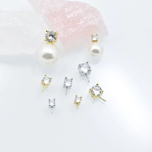 Classic gold-plated pendant base with zircon and pearl for DIY jewelry making