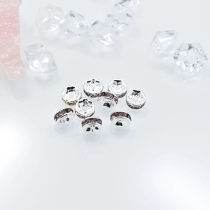 Cuentas espaciadoras rondelle plateadas de 7mm con diamantes de imitación púrpuras DIY