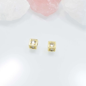 Perle distanziatrici quadrate placcate oro 18K con zirconi per creazione di gioielli