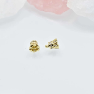 Golden crown jewelry clasp with inlaid cubic zirconia and screw thread for DIY jewelry making