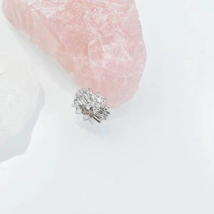 Sparkling zircon sea urchin spacer bead with silver sunburst design for DIY jewelry