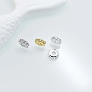 Micro-pave cubic zirconia round spacer beads for DIY jewelry making in gold and silver