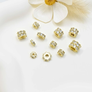 Perles d'Espacement en Cuivre et Zircone Pour Création Bijoux DIY Plqué Or Argent Forme de Roue Pour Bracelet Collier