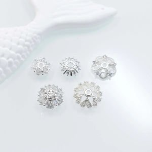 Silver flower bead spacers with cubic zirconia for DIY jewelry and bracelet making