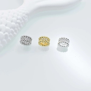 Three micro-pave cubic zirconia spacer beads in gold and silver plating for DIY jewelry