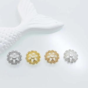 Silver and gold flower bead spacers with zircon insets for jewelry making