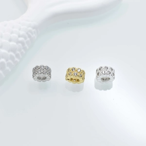 Polished cylinder spacer beads with pavé zircons in gold and silver for jewelry making