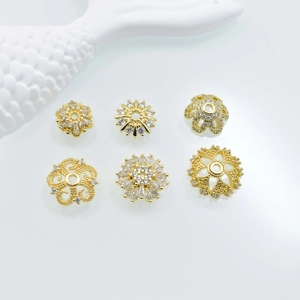 Zirconia Inlaid Copper Flower Spacer Beads For Jewelry Making DIY Bracelet Necklace Components Electroplated Gold Silver Bead Caps