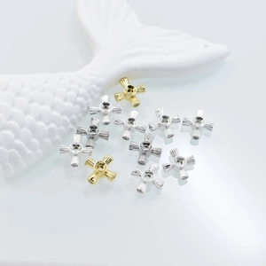 Copper Zircon Cross Spacer Beads DIY Jewelry Findings Gold Silver Plated Wave Edge Charms For Bracelet Necklace Crafting