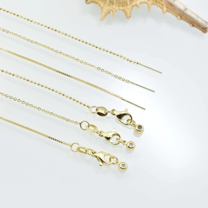 Adjustable Copper 18K Gold Plated Chain Necklace With Needle End Slider Bead Jewelry Making Finding For DIY Pendant