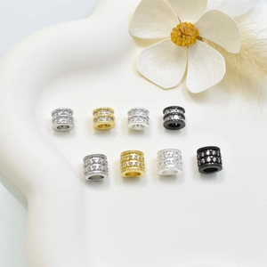 Electroplated Copper Rhinestone Spacer Beads Double Layer Cylindrical Large Hole Beads For DIY Jewelry Making Bracelet Accessories