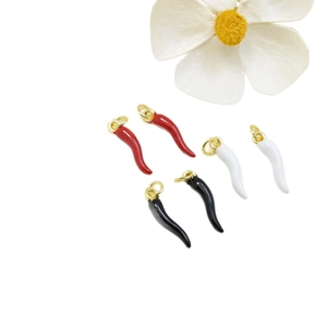 DIY jewelry chili pepper charms in red, white and black colors with gold metal rings