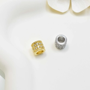 Micro-pave zircon gold and silver barrel beads for DIY jewelry making and bracelets