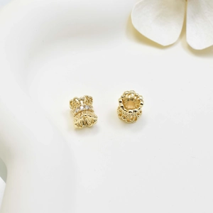 Golden barrel spacer beads with crystal inlay and hollow crown design for DIY jewelry