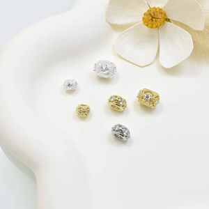 Copper Hollow Rhinestone Spacer Beads For DIY Bracelet Necklace Making Minimalist Gold Silver Plated Jewelry Loose Beads Accessories
