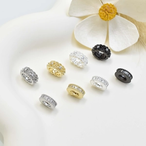 Copper Zirconia Hollow Lace Spacer Beads For Bracelet Necklace DIY Round Ring Micro Inlaid Jewelry Making Accessories