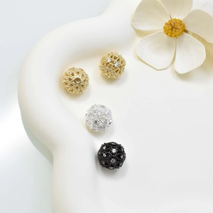 Hohlkugelperlen mit Zirkonia-Besatz in Gold Silber und Schwarz für DIY-Schmuck