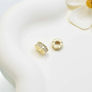 Golden wheel spacer beads with sparkling zircon stones for DIY jewelry making and bracelets