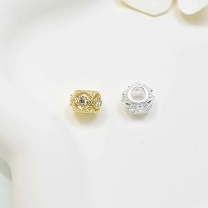 14k gold plated spacer beads with hollow design and cubic zirconia for DIY jewelry