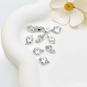 DIY cubic zirconia pendant charms with silver metal settings for jewelry making