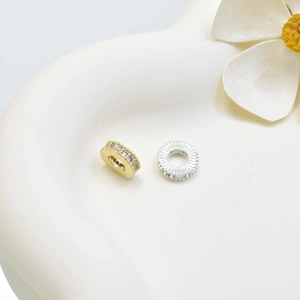 Lace hollowed spacer beads in gold and silver with cubic zirconia for DIY jewelry making