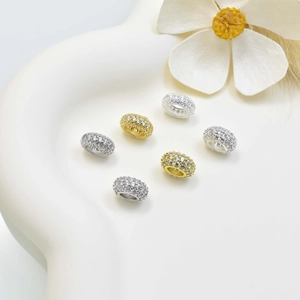Pave-set zircon spacer beads for DIY jewelry making in silver and gold finishes