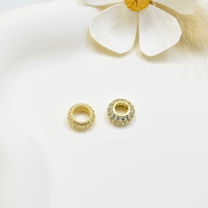 Gold plated bead spacers with sparkling zircons for DIY jewelry making set of two