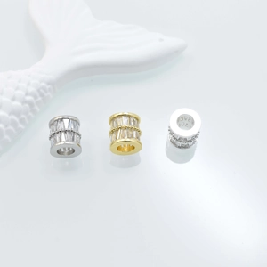 Glanzende goud- en zilveren cilinderkralen met baguette-zirkonia voor DIY-sieraden maken