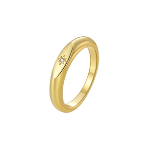 Minimalist gold-plated dome ring with starburst engraving and micro-set zircon stone