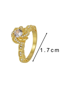 Detailed view of golden flower ring with zircon inlay showing a 1.7cm inner diameter
