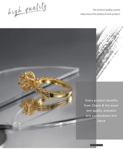 Macro shot of gold vintage flower ring with hollow relief and sparkling zircon details