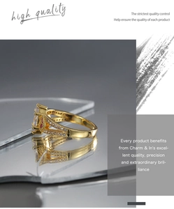 Makroansicht des Goldrings mit quadratischem Zirkon und mikro-besetzten Steinen