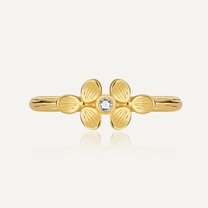 Fashion Gold Plated Brass Lucky Clover Ring For Women Micro Inlaid Zirconia Minimalist Floral Finger Ring Jewelry Gift