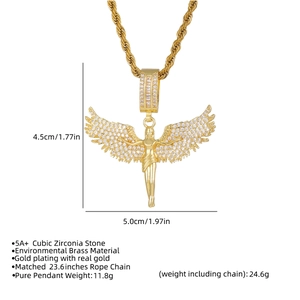 Hip Hop Engel Flügel Halskette mit Goldbeschichtung und 5A Zirkonia Schmucksteinen