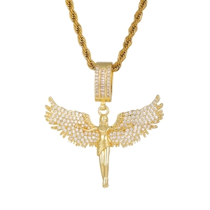 Vergoldete Engelsflügel Halskette mit Zirkonia-Besatz und Seilkette im Hip-Hop-Stil