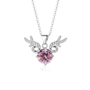 Detail of deer antler pendant with pink zircon stone and silver cross chain necklace