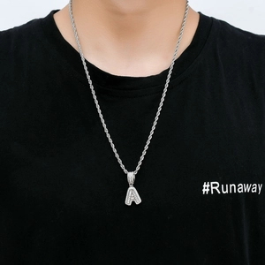 Hip hop silver capital A letter pendant necklace with iced-out zircon stones