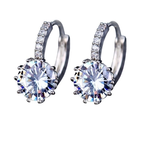 Elegant silver hoop earrings featuring large round AAA zircon and pavé diamond accents