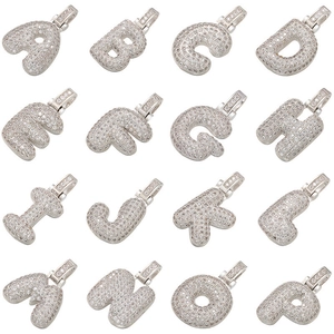 Pave-Fassung Silber Bubble Buchstaben Anhänger A bis P mit funkelnden Zirkonia Steinen