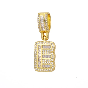 Detail of 18k gold plated letter B pendant with micro-pave hip-hop iced out style diamonds