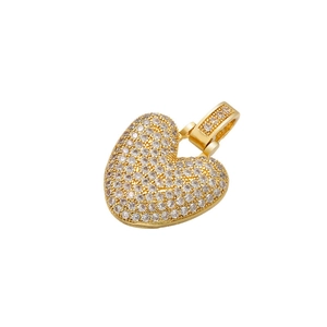 Detail shot of heart pendant with gold plating and paved white cubic zirconia crystals